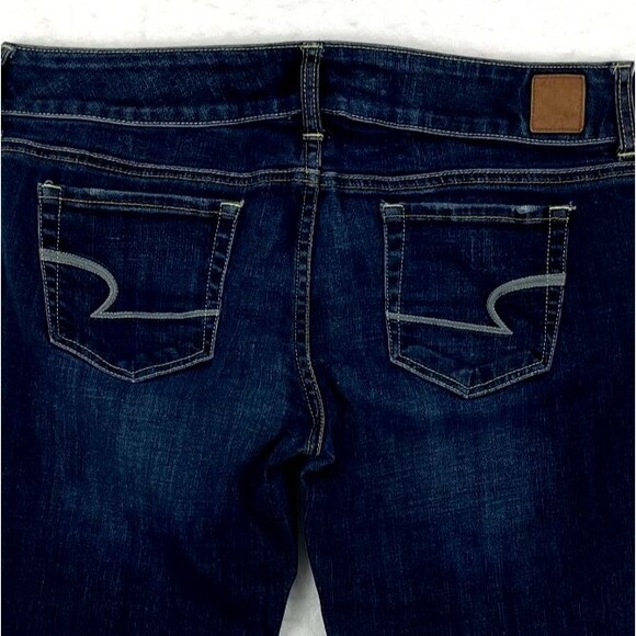American Eagle Jeans Womens SZ12 Long DK blue Low Rise Bootcut Distressed 33x37 - Picture 6 of 9